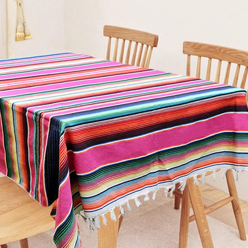 Fowecelt Mexican Serape Blanket Tablecloth 59 x 84 Inch for Mexican Party Wedding Decorations Outdoor Picnics Dining Table, Large Square Fringe Cotton Handwoven Table Cloth - Image 4